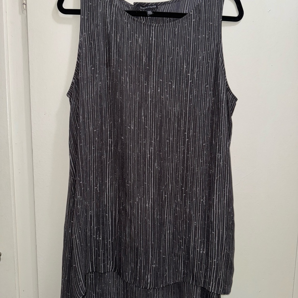Eileen Fisher Gray Patterned Top sleeveless tunic tank top size large
